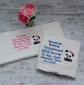 Set 2 prosoape 70x140 cm Cadou nasi de botez ,Panda