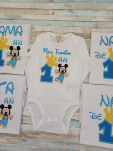 Set 5 tricouri aniversarea de 1 an, taiere mot,Mickey Mouse