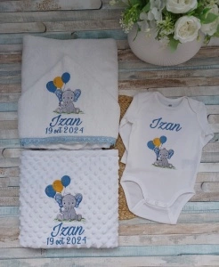 Set baita a doua zi -cadou Nou nascut-Elefantel Bleu Baloane , 3 piese
