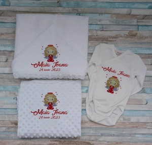 Set baita a doua zi -cadou Nou nascut-Ingeras rosu , 3 piese
