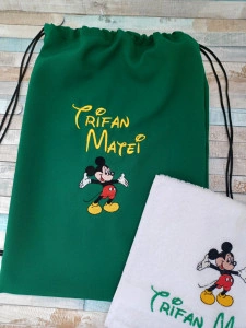 Set saculet si prosop Mickey, pentru gradinita/cresa, 45×35 cm