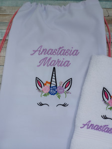 Set saculet si prosop Unicorn , pentru gradinita/cresa,