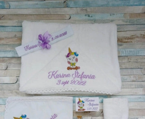 Trusou botez fetita Unicorn lila ,8 piese