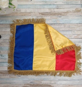 Drapel Tricolor Steag România satinat cu franjuri