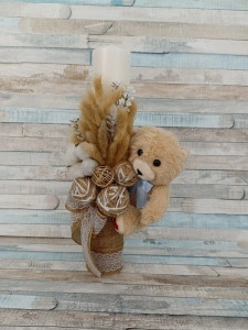 Lumanare botez Ursulet Bleu Bej