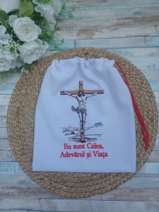 Saculet textil brodat Iisus Hristos 
