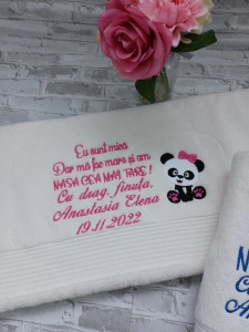 Set 2 prosoape 70x140 cm Cadou nasi de botez ,Panda