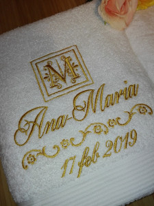 Set 2 prosoape personalizate Monograma,nume si data- 70x140 cm 