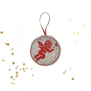 Set 3 ornamente pentru brad brodate alb/rosu