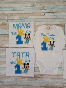 Set 5 tricouri aniversarea de 1 an, taiere mot,Mickey Mouse