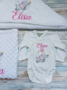 Set cadou Nou nascut Elefantel Roz 3 piese