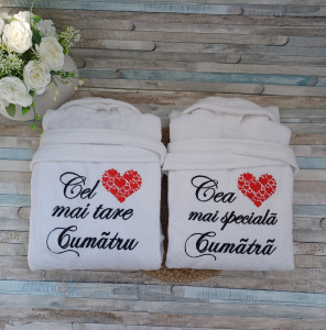 Set halate baie bumbac personalizate Cumatru si Cumatra Inima