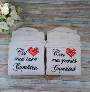 Set halate baie bumbac personalizate Cumatru si Cumatra Inima