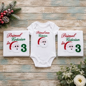 Set tricouri Primul Craciun in 3 -Mos Craciun