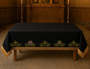 Acoperamant -Fata de masa brodata pentru biserica – 180x150 cm, bumbac, cu franjuri NEAGRA