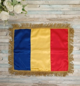 Drapel Tricolor Steag România satinat cu franjuri