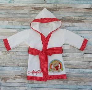 Halat de baie copii, din bumbac 100% Ursulet Curcubeu