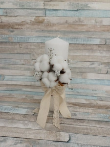 Lumanare botez Flori bumbac -Unicat