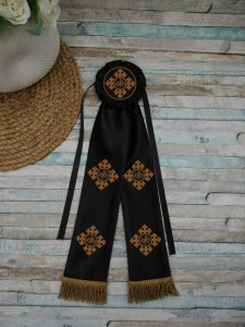 Paterita Crucea Patriarhală brodata integral 55 cm negru