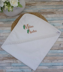Prosop bebe cu gluga 80x90cm personalizat Monograma