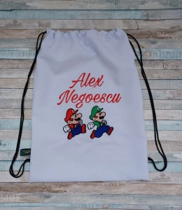 Saculet gradinita/cresa alb Mario si Luigi