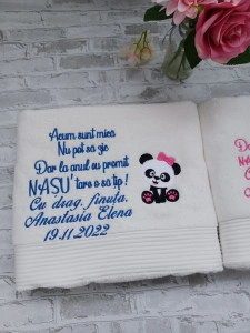 Set 2 prosoape 70x140 cm Cadou nasi de botez ,Panda