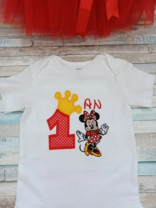 Set aniversar 1 an tutu si body Minnie Rosu/Roz
