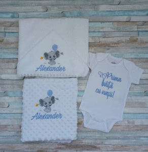 Set baita a doua zi -cadou Nou nascut-Elefantel Bleu Balon , 3 piese