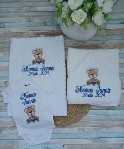 Set baita a doua zi -cadou Nou nascut - Ursulet marinar, 3 piese