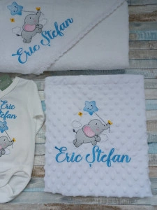 Set cadou Nou nascut-Elefantel bleu , 3 piese
