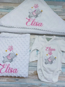 Set cadou Nou nascut Elefantel Roz 3 piese