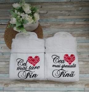 Set halate baie bumbac personalizate Fina și Finu Inima