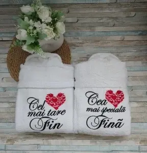 Set halate baie bumbac personalizate Fina și Finu Inima