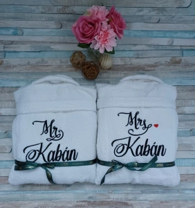 Set halate baie din bumbac ,personalizate ''Mr si Mrs ''