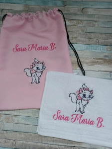 Set rucsac si prosopel gradinita personalizat Pisicuta Marie 35x45cm