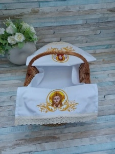 Stergar brodat pentru coș Iisus și Maica Domnului