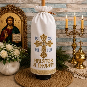 Stergar pentru lumanarea de Paste Cruce Auriu /Bleu 45x45 cm