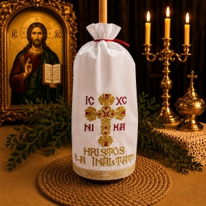 Stergar pentru lumanarea HRISTOS S-A INALTAT Auriu /Grena 45x45 cm