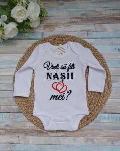 Body bebe personalizat cu textul Vreti sa fiti nasii mei?