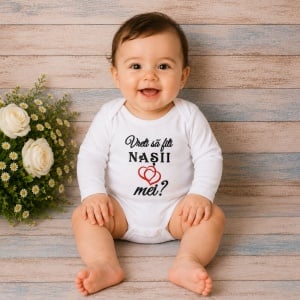 Body bebe personalizat cu textul Vreti sa fiti nasii mei?