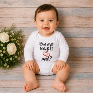 Body bebe personalizat cu textul Vreti sa fiti nasii mei?