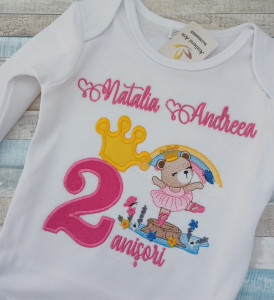 Body personalizat Ursulet Fetita Roz 2 anisori
