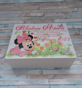 Cufar lemn personalizat Minnie Mouse - pentru trusou botez