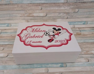 Cufar personalizat / cutie trusou din lemn pentru trusou Mikey Fotbal