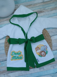 Halat de baie copii din bumbac 100% Safari Verde