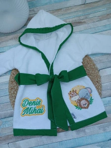 Halat de baie copii din bumbac 100% Safari Verde