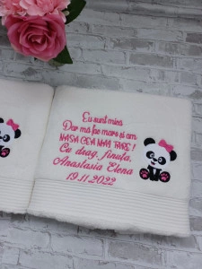 Set 2 prosoape 70x140 cm Cadou nasi de botez ,Panda