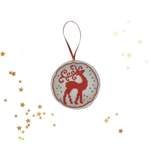 Set 3 ornamente pentru brad brodate alb/rosu