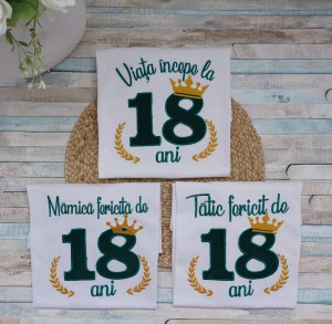 Set 3 tricouri aniversare 18 ani Viata incepe la 18 ani verde