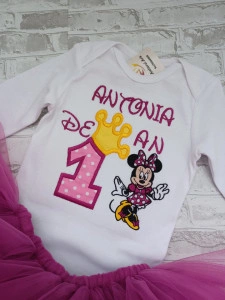 Set aniversar 1 an tutu si body Minnie Red/ Roz